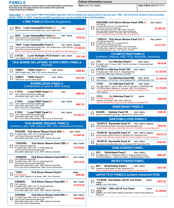 Igenex Lab Panel Options